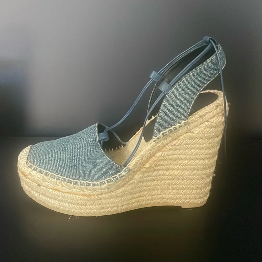 SAINT LAURENT denim shoe wedge espadrilles 40 1/2 - Picture 2 of 5